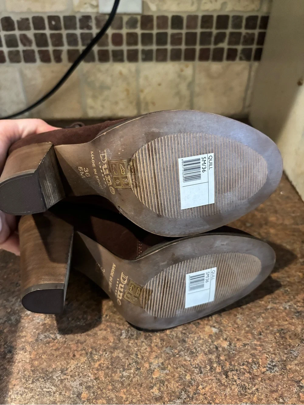 Dune London Dark Brown Suede Ankle Booties with Buckle Strap